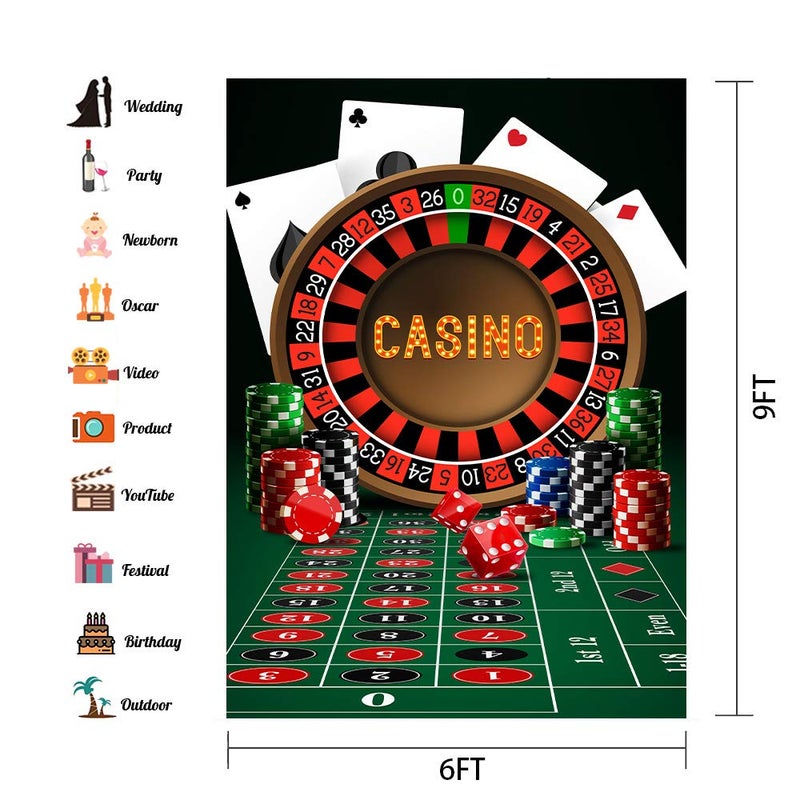 PHMOJEN 6x9ft Casino Backdrop Table Chip Poker Dice Roulette Photography Background Vinyl Photo Studio Props BJYYPH2 - Image 2